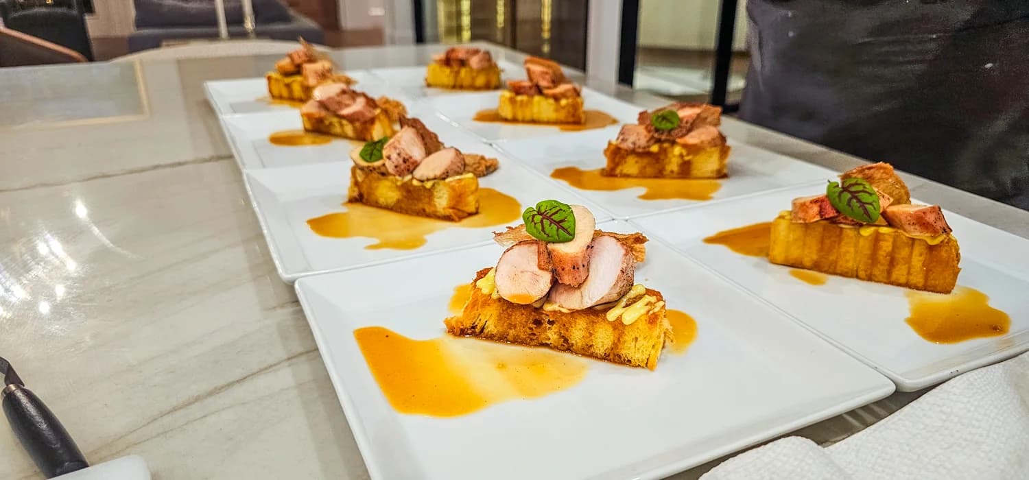 A course plated and lined up before service